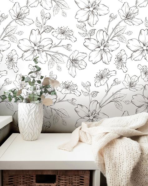 Wallpaper Peel and Stick Wallpaper Large Outline Floral Neutral White Removable Wallpaper Wall Decor Home Decor Wall Art Room Decor 3812 JamesAndColors Wallpaper Smooth, Matte Wallpaper, Wallpaper Wall Decor, Wall Art Room Decor, Wallpaper Walls Decor, Wall Art Room, Art Room Decor, Ink In Water, Textured Canvas