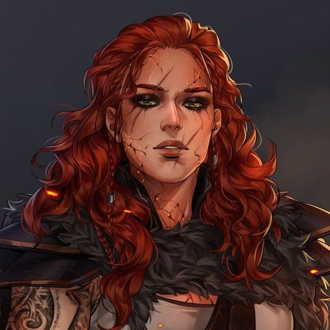 Red Hair With Braids, Female Dnd Character Art, Hair With Braids, Katarina League Of Legends, Dnd Portraits, Fiery Red Hair, First Sketch, Heroic Fantasy, Dark Look