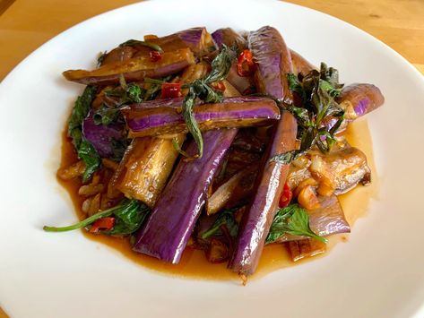 Thai Basil Eggplant — Phase Changes Nam Prik Pao, Basil Eggplant, Braised Eggplant, Eggplant Vegan, Steamed Eggplant, Thai Chili Paste, Eggplant Varieties, Thai Eggplant, Chinese Eggplant