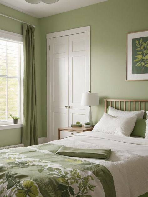 Colour Shades For Bedroom, Loft Room Ideas, Green And White Bedroom, Green Bedroom Walls, Green Bedroom Decor, Wall Color Combination, Green House Design, Sage Green Bedroom, Sophisticated Bedroom