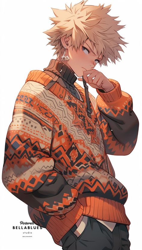 Bakugo Fan Art, Cool Sweater, Bakugo Katsuki Fanart Cute, Bakugo Katsuki, Katsuki Bakugou, Bakugou Katsuki, Sweater Outfit, Anime Baby, Manga Boy