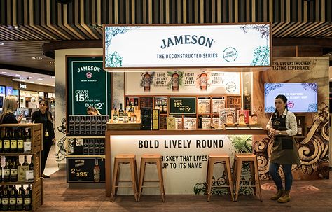 Pernod Ricard Global Travel Retail is promoting super-premium Irish whiskey range Jameson Deconstructed Series with an experiential pop-up at Sydney International Airport Pop Up Cocktail Bar Design, Bottle Glorifier Design, Liquor Store Signage, Liquor Store Branding Design, Liquor Brand Activation, Bar Branding, Jameson Whiskey, Pernod Ricard, Travel Retail