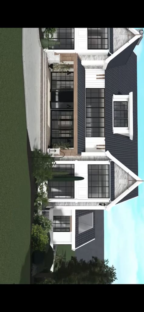 Bloxburg House Ideas Exterior Realistic, Bloxburg House Ideas Exterior 2 Story Realistic, Aesthetic Realistic Bloxburg House, Bloxburg Family Home Exterior Realistic, Bloxburg Roleplay House Exterior, Bloxburg Exterior, Bloxburg Rooms, Modern Decals, Bloxburg Town