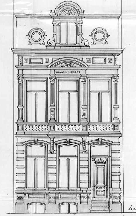 Baroque Architecture Drawing, French Buildings Architecture, Facade Sketch, Classic Facade, Architecture Drawing Plan, Interior Architecture Drawing, Building Drawing, Neoclassical Architecture, Building Illustration