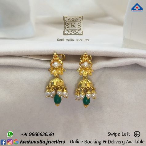 Regular Earrings Gold, 6grams Gold Earrings Buttalu, Small Gold Jumkhas, Small Hanging Earrings Gold, Small Jumki Designs, Buttalu Earrings Gold In 10 Grams, Daily Wear Gold Earrings For Women, 6 Grams Gold Earrings, Gold Kammalu