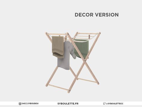 The Sims Resource - Laundry - Drying rack with clothes Sims 4 Cc Writer, Rack With Clothes, Sims 4 Beds, Indoor Drying, Beach Furniture, Clothes Stand, Sims 4 Dresses, Laundry Decor, Dish Rack