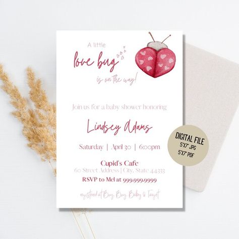 Check out this item in my Etsy shop https://www.etsy.com/listing/1376824120/a-little-love-bug-is-on-the-way-baby Love Bug Valentine, Valentine Baby Shower, Hearts Printable, Theme Pink, Love Bug, Graduation Party Invitations, Baby Sprinkle, Love Bugs, Red Hearts