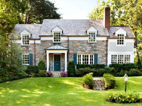 The Coolest Curb Appeal From Across the U.S. Exterior Color Palette, Blue Shutters, Exterior House Color, Hgtv Magazine, Tudor Style Homes, Exterior Paint Color, Painted Front Doors, Exterior Color Schemes, Exterior Paint Colors For House