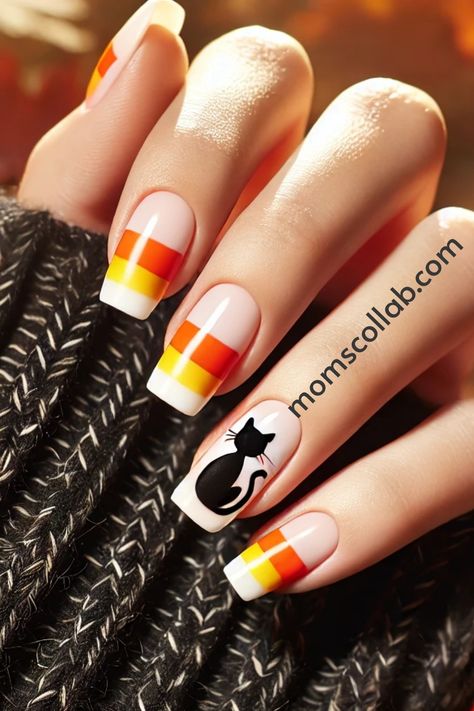 Orange, yellow, and white candy corn nail designs are the perfect way to embrace the sweetness of the season. Candy Corn Nail Designs, Aztec Nail Designs, Round Shaped Nails, Candy Corn Nails, Sweet And Spooky, Aztec Nails, Spooky Ideas, Easter Nail Designs, Classic Candy