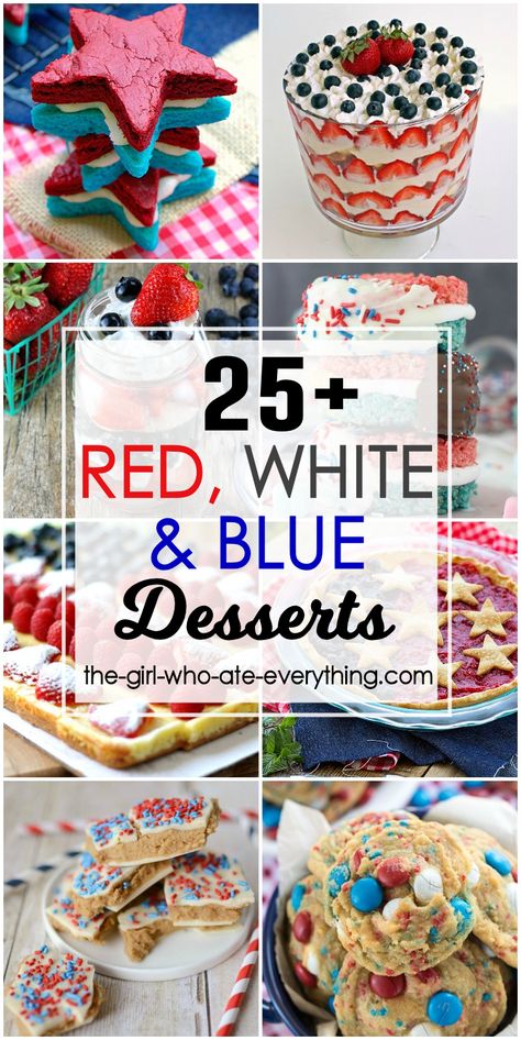 A delicious assortment of red, white and blue desserts perfect for a Memorial Day and 4th of July get together. Blue Desserts Recipes, Red White And Blue Desserts, Memorial Day Desserts, Memorial Day Foods, Coconut Dessert, Diy Easy Recipes, Patriotic Food, Patriotic Desserts, Blue Desserts