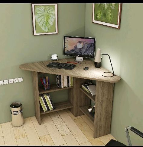 Small Office Space In Bedroom, Corner Table Designs, Writing Desk Design, House Lounge, Computer Desk Design, Mdf Furniture, Desk With Shelves, Open Storage Shelves, Computer Desk With Shelves