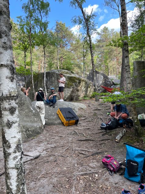 Climbing at Fontainebleau #bouldering #fontainbleu #climbing #outdoor #active #aesthetic Outdoor Climbing Aesthetic, Fontainbleu France, Bouldering Aesthetic, Outdoor Bouldering, Active Aesthetic, Goals Inspiration, Outdoor Climbing, Lake Cabins, Mountain Life