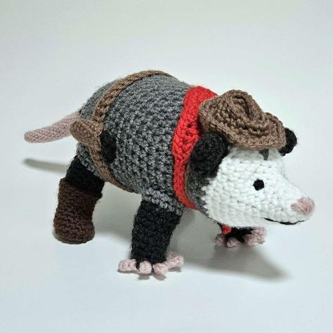 Free Crochet Patterns Possum, Free Crochet Patterns Opossum, Possum Knitting Pattern, Crochet Amigurumi Possum Free Pattern, Free Crochet Opossum Pattern, Funny Crochet Animals, Cowboy Crochet Pattern, Silly Crochet Patterns Free, Crochet Opposum Pattern