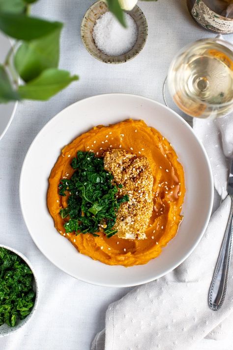 Sweet Potato Puree, Potato Puree, Lean Protein, Sesame Seeds, Fish Recipes, Cooking Time, Kale, Make You Feel, Sweet Potato