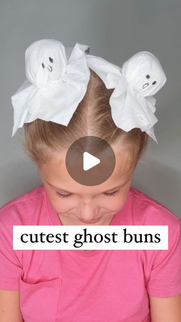 Audrey McClelland on Instagram: "CUTEST GHOST BUNS 👻 It’s about that time! I’m excited to share some cute and easy Halloween hairstyles with you throughout the month! Make sure you save them! 👻🎃
.
Let me know if you want me to send any hair product info that we use your way! 
.
#halloween #halloweenhair #halloweenhairstyles #bun #bunhairstyle #hairstyle #hairstyles #hairtutorial #hairtutorials" Boo Buns Halloween Hair, Ghost Space Buns Hair, Spooky Crazy Hair Day, Ghost Space Buns, Boo Buns Hair Kids, Ghost Pigtails, Ghost Buns Hair Kids, Ghost Hair Buns, Ghost Buns Hair