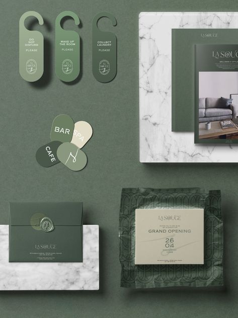 LA SOUGE / BRANDING | Behance Brand Sticker Design, Hotel Graphic Design, Desain Merek, Spa Branding, Hotel Logo, Hotel Branding, Luxury Boutique Hotel, Boutique Logo, Interaction Design