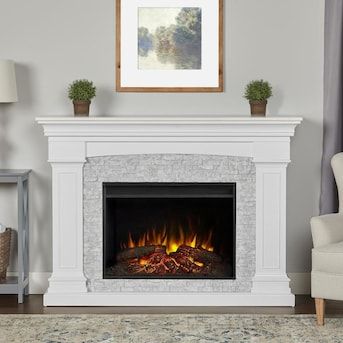 Real Flame 63-in W White Fan-Forced Electric Fireplace in the Electric Fireplaces department at Lowes.com White Electric Fireplace, Infrared Fireplace, Electric Fireplace Insert, Wall Mount Electric Fireplace, Real Flame, Fireplace Remodel, Indoor Fireplace, Home Fireplace, Fireplace Makeover