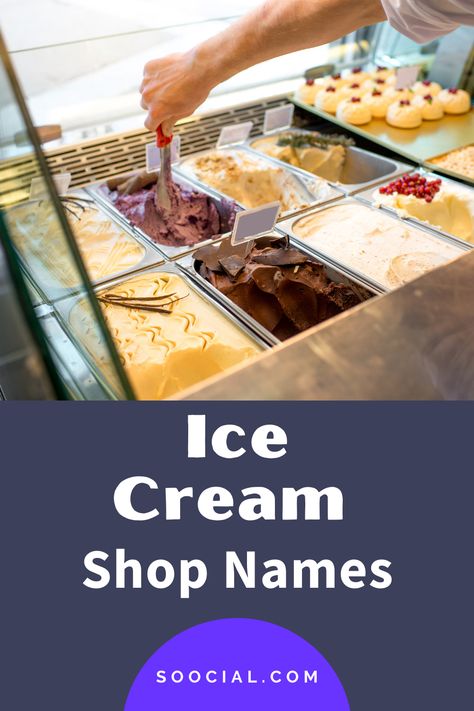 Ice Cream Shop Names Ideas, Ice Cream Business Names, Ice Cream Shop Names, Ice Cream Names, Ice Cream Bread, Ice Creamery, Ice Cream Factory, Shop Name Ideas, Ice Cream Companies