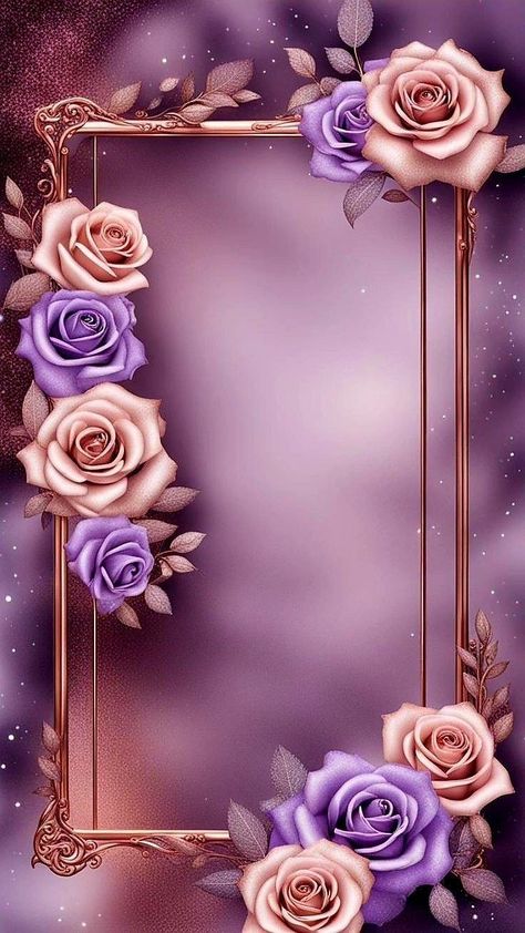 Purple Roses Wallpaper, Arte Aesthetic, Wedding Card Frames, Photo Frame Wallpaper, Floral Cards Design, Peach Background, Purple Bouquet, Photo Frame Design, Floral Wallpaper Phone