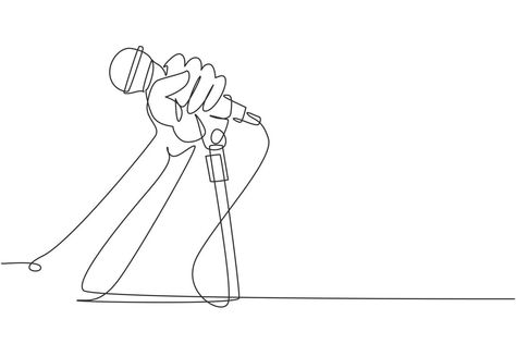 Holding Microphone, Microphone Karaoke, Single Line Drawing, Microphone Stand, One Line Drawing, Stand Up Comedians, Single Line, Line Illustration, Design Vector