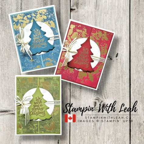 Merriest Trees Christmas Card in October | Stampin With Leah Stampin Up Regal Distressed Patterns Dsp, Su Season Of Elegance, Su Season Of Elegance Dsp, Stampin’up Christmas Cards, Su Merriest Trees, Su Christmas Cards 2023-2024, Su Christmas Cards 2024, Merriest Trees Stampin Up Card Ideas, Joy Of Christmas Dsp Stampin Up Cards