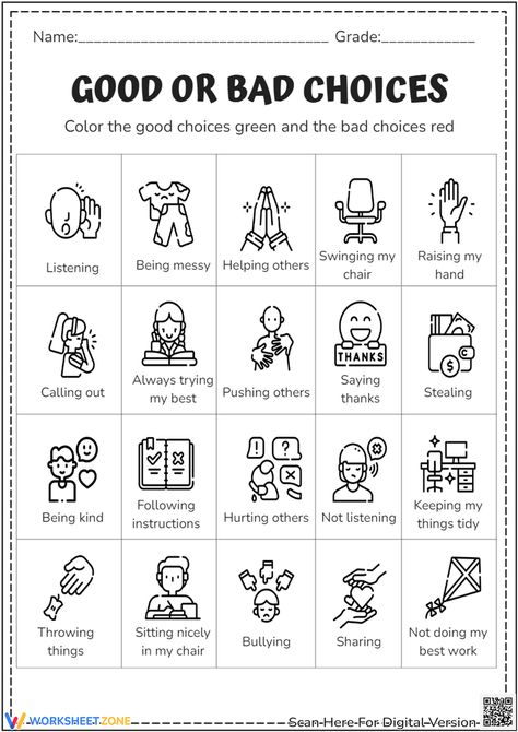 Good And Bad Habits For Kids, Good Or Bad Choices Worksheet, Kelso Choices, Environment Activities, Snowman Writing, Studying Funny, Social Skills For Kids, Bad Choices, Free Preschool Printables