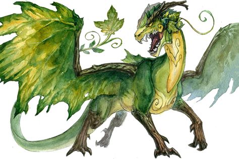 Forest Dragon by Kutty-Sark.deviantart.com on @deviantART Dragon Inspiration, Forest Dragon, Fantasy Inspo, Leaf Wings, Drawing Dragon, Cool Dragons, Beautiful Dragon, Legendary Creature, Dragon Pictures