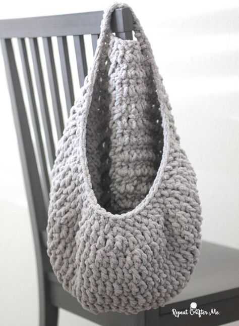 Crochet Hanging Sack Basket - Repeat Crafter Me Crocheted Toy Hammock Free Pattern, Large Crochet Hanging Basket, Crochet Hanging Basket Pattern Free, Crochet Hanging Baskets Free Patterns, Crochet Sack, Crochet Unicorn Pattern Free, Crochet Hanging Basket, Crochet Baby Photo Prop, Crochet Unicorn Pattern