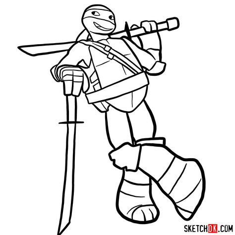 How to draw Leonardo ninja turtle cartoon style | TMNT - Step by step drawing tutorials Matthew Knight, Ninja Turtle Drawing, Turtle Sketch, Ninja Turtle Coloring Pages, Turtle Coloring, Turtle Images, Raphael Ninja Turtle, Leonardo Ninja Turtle, Turtle Coloring Pages