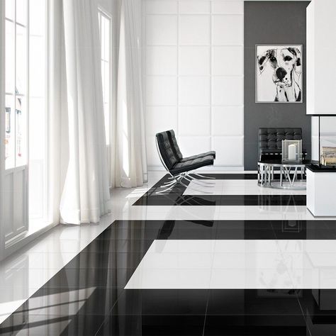 High Gloss Pure White Tile Zebra Porcelain Tiles 452x452x7mm Tiles White Kitchen Floor, White Tile Kitchen Floor, Black Floor Tiles, Vinyl Floor Tiles, Floor Tile Design, Merola Tile, Ceramic Floor Tiles, Deco Retro, Porcelain Floor