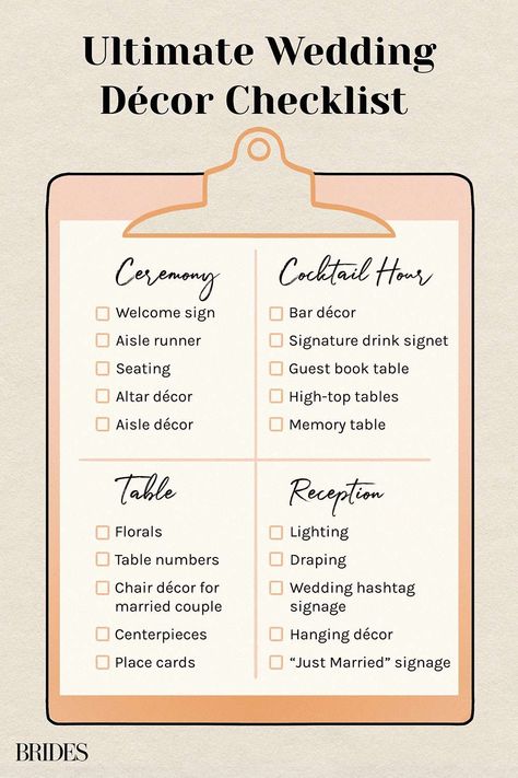 Wedding Decor Checklist, Wedding Decoration Checklist, Cocktail Hour Decor, Spring Wedding Outfit, Decor Checklist, Diy Wedding Decor, Diy Backyard Wedding, Guest Book Table, Custom Cocktails