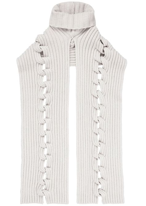 Ribbed Cable Knit Scarf ($325) Knitting Fashion Design, Cable Knitwear, Cable Scarf, Knit Accessories, Cable Knit Scarf, Knitwear Fashion, Street Style Trends, Fashion Week Runway, Sweater Crochet Pattern