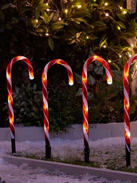 Christmas lighting ideas: light-up candy canes Light Up Candy Canes Decor, Candy Cane Lights Outdoor Ideas, Candy Cane Christmas Lights, Christmas Lighting Ideas, Simple Door, Outdoor Decorating Ideas, Canes Decor, Kerb Appeal, Christmas Decorating Ideas