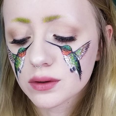 Hummingbird Makeup, Makeup With Butterflies, Subtle Butterfly Makeup, Rainbow Butterfly Makeup, Full Face Butterfly Makeup, Special Effects Makeup, Special Effects, Face Painting, Septum Ring