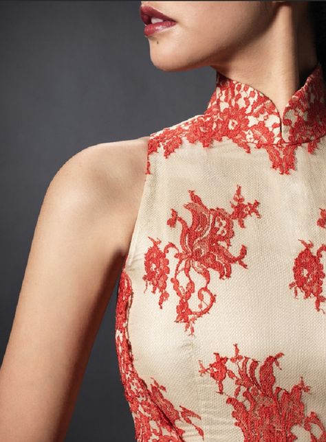 Shanghai Tang qipao lace  detail Shanghai Tang Dress, Chinese Gown, Wedding Cheongsam, Shanghai Tang, Qi Pao, Cheongsam Modern, Modern Cheongsam, Chinese Wedding Dress, Chinese Dresses