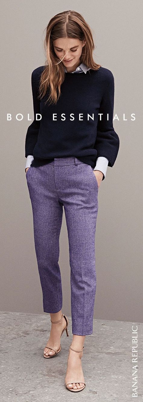 Love the look, not the colours Herringbone Pants, Tweed Pants, Tweed Trousers, Work Chic, Purple Pants, Elegante Casual, Business Outfit, Inspired Outfits, Work Wardrobe