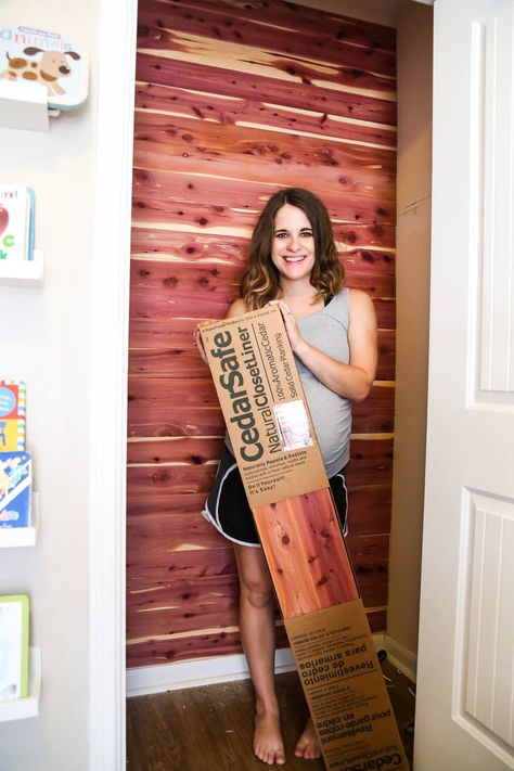 How to line a closet with cedar - this simple project will give your closet a makeover (and it smells great!). If you need ideas for your nursery closet or small closet, this post is for you. #cedar #cedarcloset #cedarlining #closet #closetorganization #nurserycloset #nursery #nurseryorganization Cedar Closet Diy, Cedar Closet Makeover, Cedar Lined Closet Ideas, Cedar Closet Ideas, Small Closet Wood Shelves, Cedar Closet Ideas Walk In, Cedar Closet Shelves, Cedar Master Closet, Cedar Lined Closet