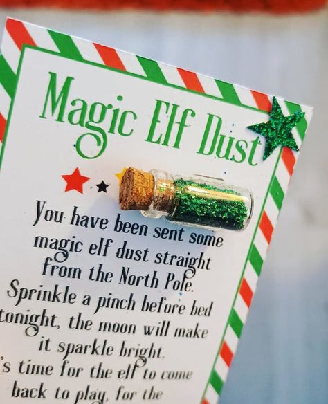 Magic Elf Dust, Elf Dust, Elf Return Ideas, Elf Ideas Easy, Elf Of The Shelf, Christmas Elf Ideas, Elf Shelf, Christmas Elf On The Shelf, Elf Magic