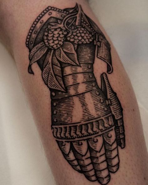 Gauntlet Tattoo, Pen Ink Tattoo, Scenery Tattoo, Icarus Tattoo, Etching Tattoo, Woodcut Tattoo, Engraving Tattoo, Medieval Tattoo, King Tattoos