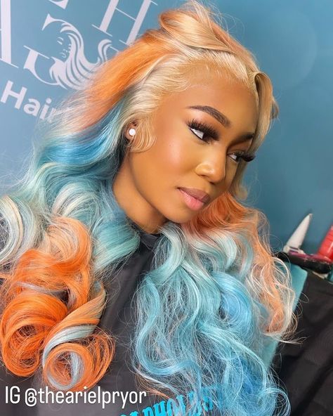 Blue And Orange Hair, Harajuku Barbie, Colored Hairstyles, Wig Colors, Sew In Hairstyles, Creative Hair Color, Pretty Hair Color, Girls Hairstyles Braids, Hot Hair Styles