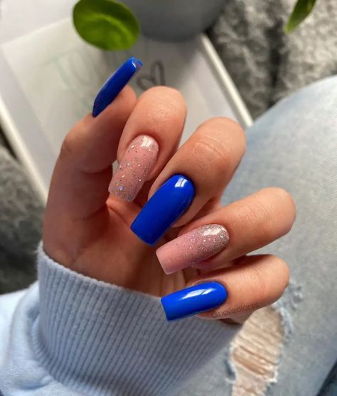 Blue And Silver Nails Ideas, Nails Ideas Elegant, Silver Nails Ideas, Blue And Silver Nails, Blue Glitter Nails, Nail Types, Aesthetic Collection, Prom Inspo, Nail Type