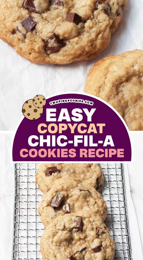 This recipe is the best Copycat Chick Fil A cookies copycat out there! These cookies are soft, chewy, and taste amazing hot out of your oven! These copycat Chic Fil A cookies are made with oats and chocolate chunks. They are one amazing cookie! Chick Fil A Cookie Recipe, Chick Fil A Cookies, Great American Cookie Recipe, Best M&m Cookie Recipe, American Cookies Recipe, Oats And Chocolate, Oatmeal Chocolate Chip Cookie Recipe, Copycat Chick Fil A, Apple Pie Recipe Easy