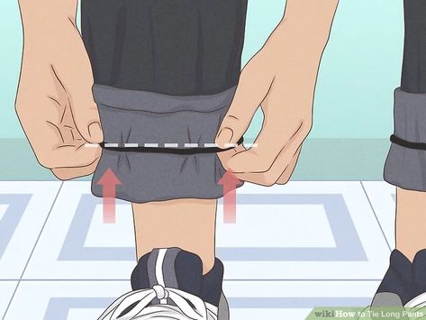 How to Tie Long Pants: 9 Steps (with Pictures) - wikiHow Roll Pants How To, Folding Long Pants Hacks, Cuffing Pants Hack, How To Roll Up Wide Leg Pants, How To Roll Pants That Are Too Long, How To Roll Up Pants, How To Fix Long Pants Hack, How To Roll Pants, How To Fix Pants That Are Too Long