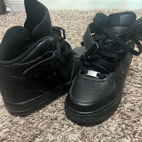 Kids All Black Air Force 1’s High top All Black Air Force 1, Platform Air Force 1, Af1 High Tops, Af1 High, Air Force High, Black Air Force 1, Black Kids, Air Force 1, High Top