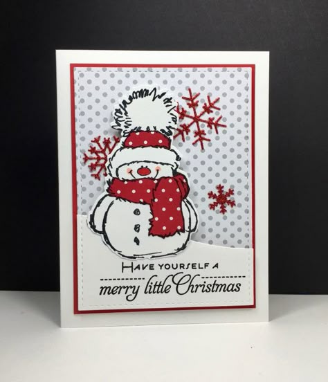 Snowman Cards Handmade, Squad Challenge, Black Christmas Cards, Merry Monday, Winter Paper, Snowman Christmas Cards, Penny Black Cards, Stamped Christmas Cards, Penny Black Stamps