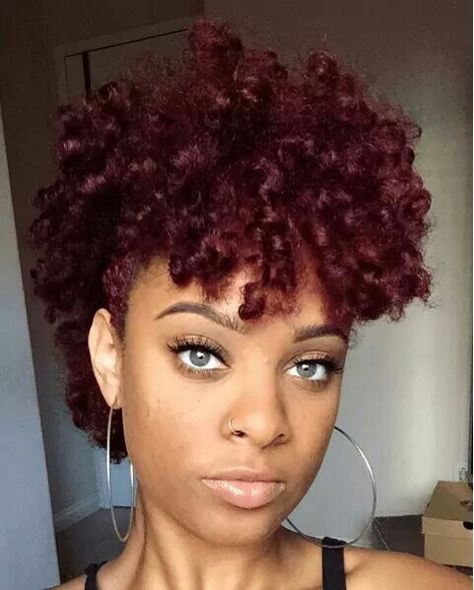 Wine Hair Color Black Women, Hair Color Black Women, Deep Burgundy Hair Color, Hair Color Curly, Unique Hair Color, Short Natural Curls, Wine Hair Color, Black Women Braids, Short Natural Hair