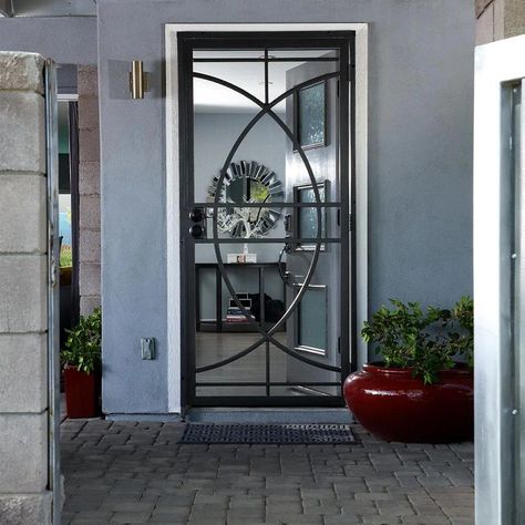 Gatehouse Rio 36-in x 81-in White Steel Surface Mount Security Door in the Security Doors department at Lowes.com Black Screen Door, Glass Screen Door, Security Door Design, Metal Screen Doors, Front Door With Screen, Front Door Security, Grandma House, Black Exterior Doors, Glass Storm Doors