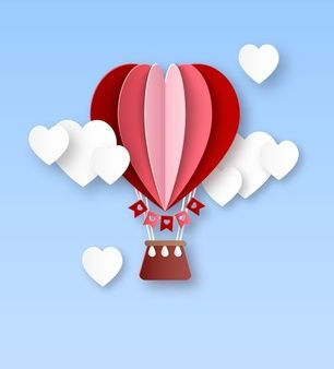 Heart Air Balloon, White Clouds, Happy Valentines, Paper Cut, Hot Air Balloon, Air Balloon, Hot Air, Heart Shape, Happy Valentines Day