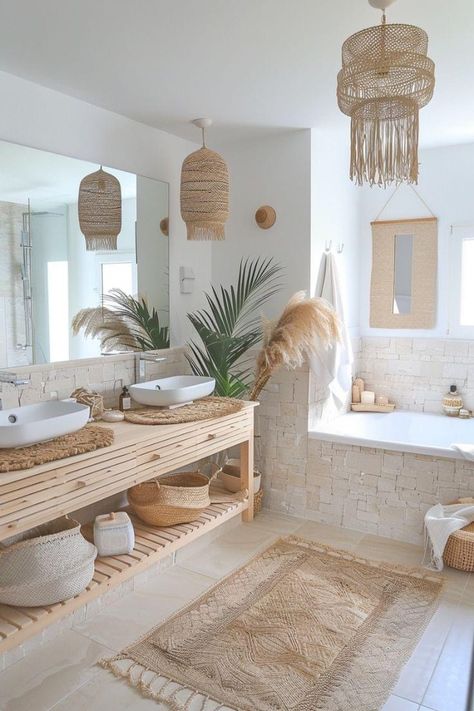 Tulum Bathroom Ideas, Gold Coastal Bathroom, Boho Costal Bathroom, Bohemian Chic Bathroom, Mediterranean Decor Bathroom, Modern Coastal Boho, Coastal Modern Bathroom, Tulum Decor, Boho Chic Bathroom