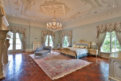 Neoclassical Mansion Built in Toronto, Ontario, Canada French Chateau Bedroom Master Suite, French Mansion Interior, French Chateau Bedroom, Neoclassical Mansion, Chateau Bedroom, Period Interiors, French Mansion, Mansion Bedroom, Stone Mansion